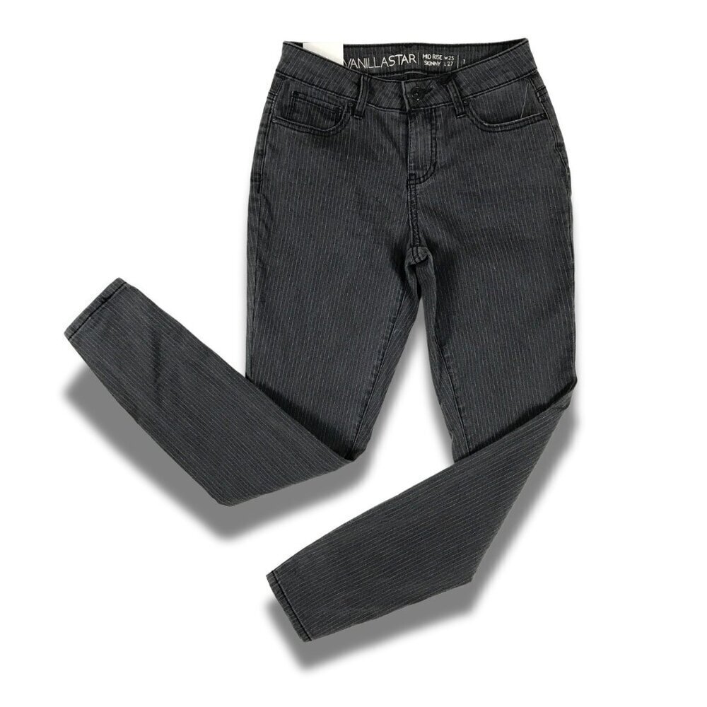VANILLA STAR Gray Striped Skinny Jeans Size 1/25